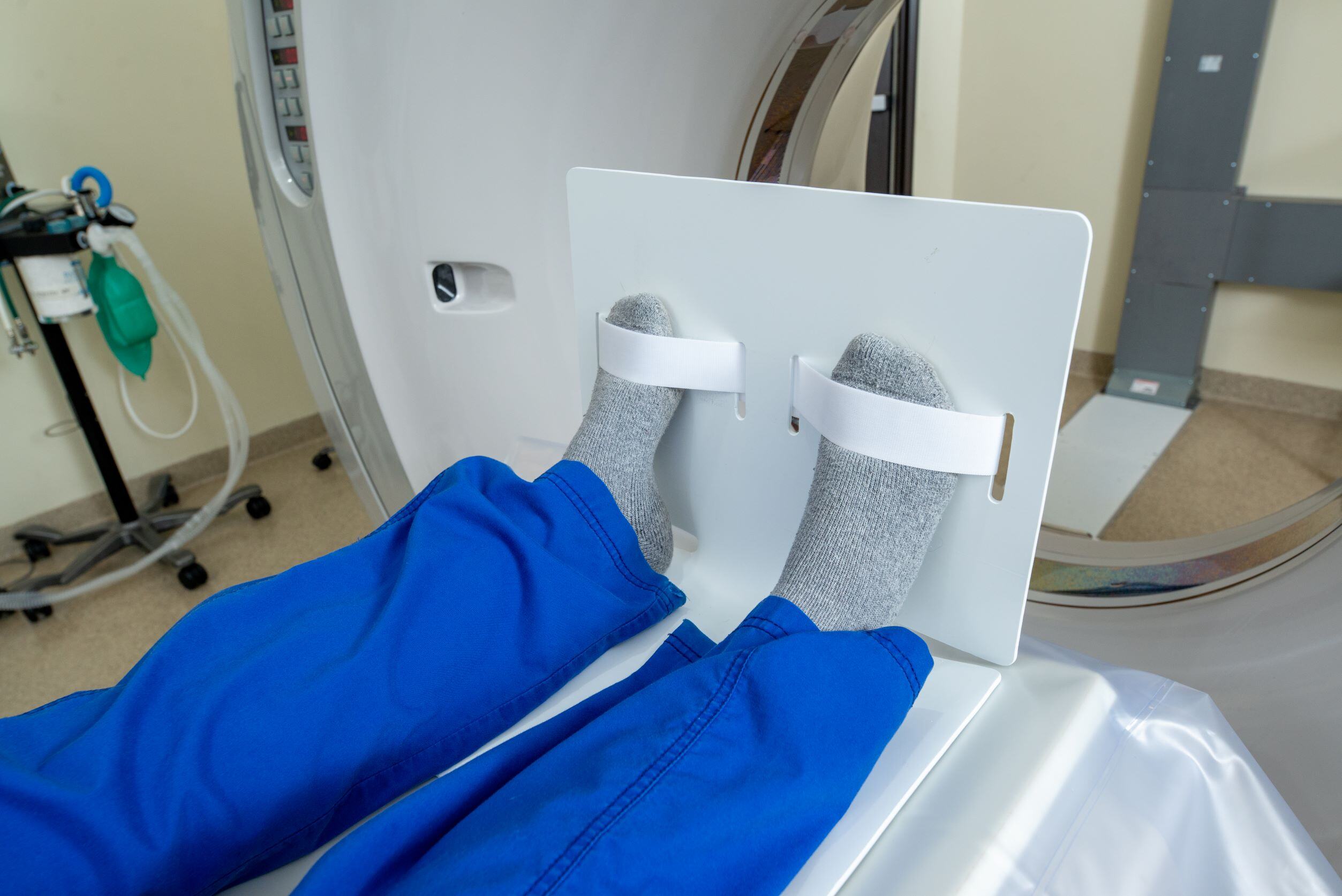 Patient positioning aid being used during a CT scan 
