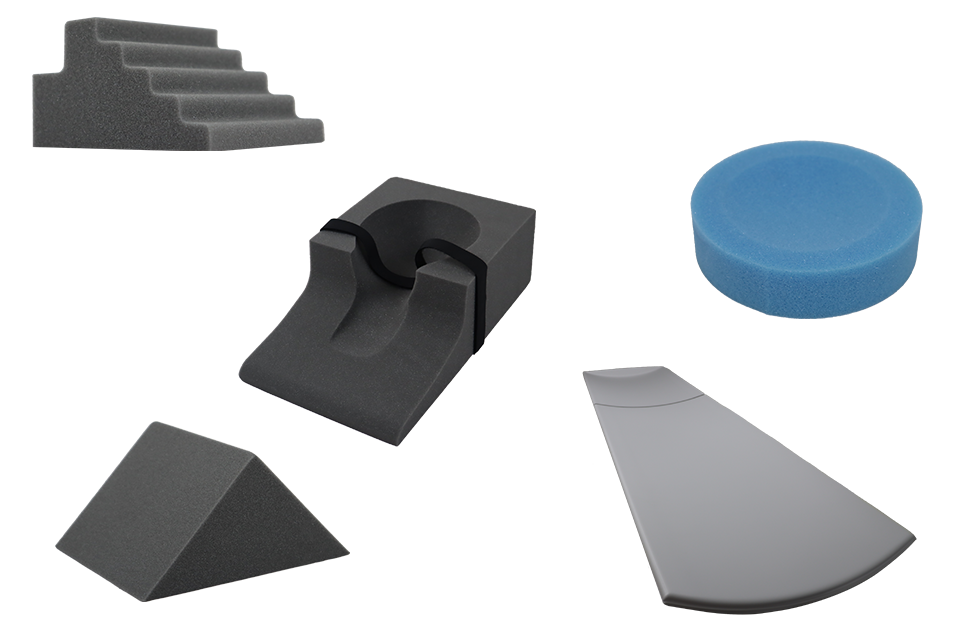 A photo of various foam positioning aids.