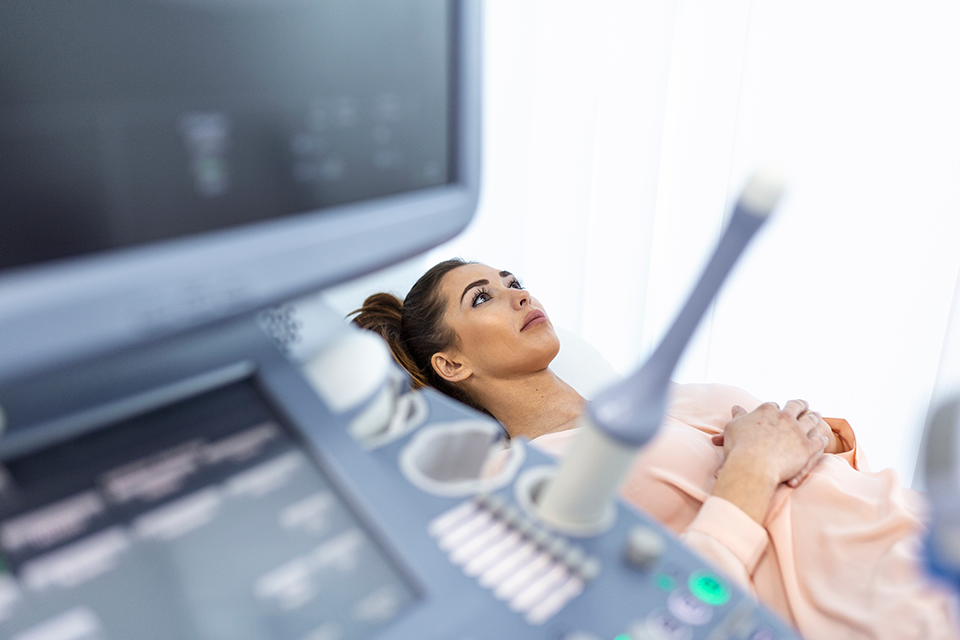 A woman undergoing a transvaginal ultrasound 
