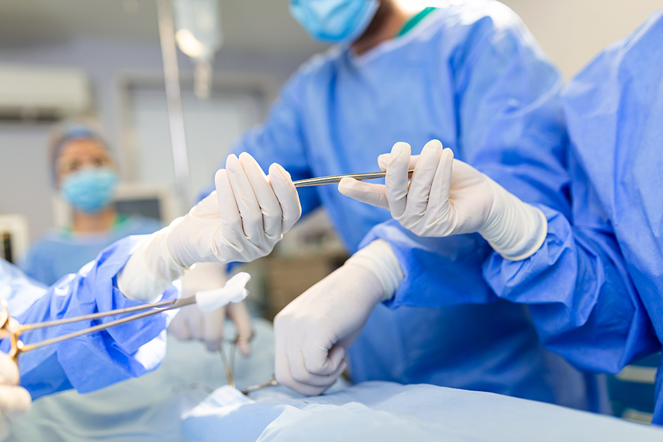 Upper extremity surgery in operating room 